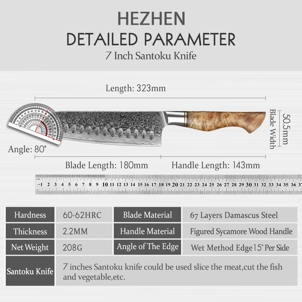 HEZHEN 7 inch Santoku Knife Re - огляд і ціна High Tech Kitchen Accessories