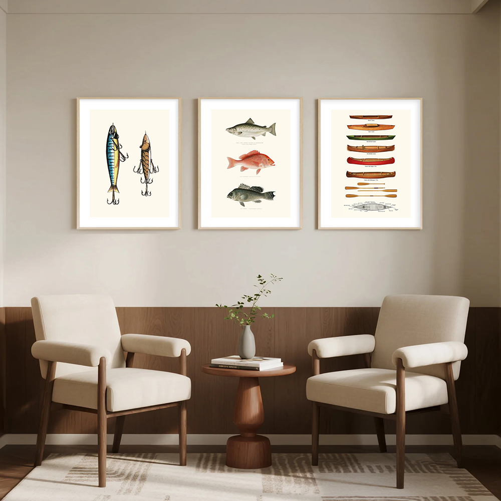 Retro Fishing Theme Art Prints - огляд і ціна Tech Room Accessories